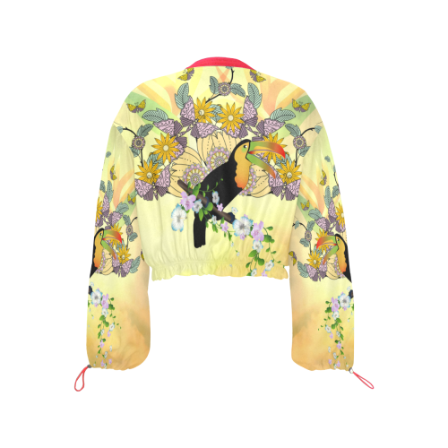 Toucan with flowers Cropped Chiffon Jacket for Women (Model H30)