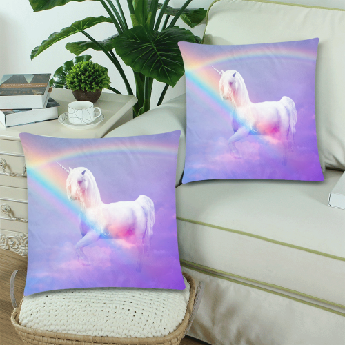 Unicorn and Rainbow Custom Zippered Pillow Cases 18"x 18" (Twin Sides) (Set of 2)