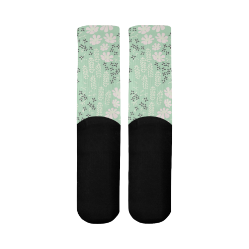 Mint Floral Pattern Mid-Calf Socks (Black Sole)
