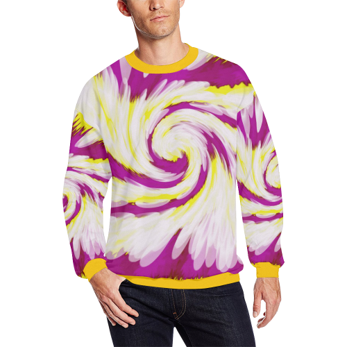 Pink Yellow Tie Dye Swirl Abstract Men's Oversized Fleece Crew Sweatshirt/Large Size(Model H18)