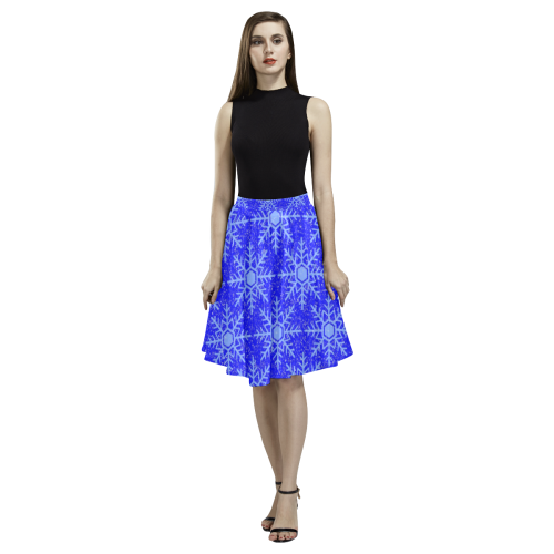 Blue Snowflakes Melete Pleated Midi Skirt (Model D15)