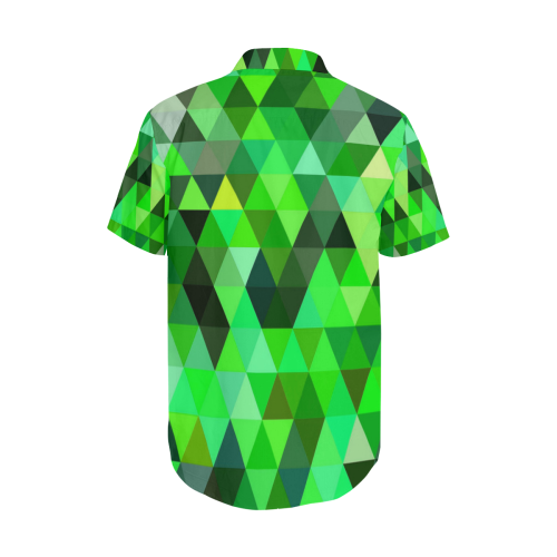 Mosaic Triangles Green Men's Short Sleeve Shirt with Lapel Collar (Model T54)