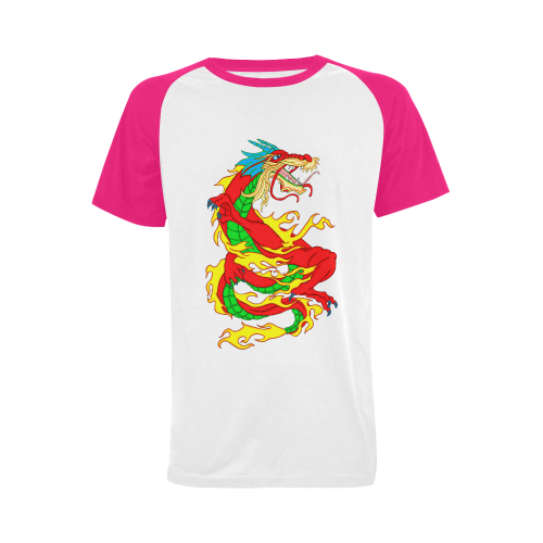 Red Chinese Dragon Pink Men's Raglan T-shirt (USA Size) (Model T11)