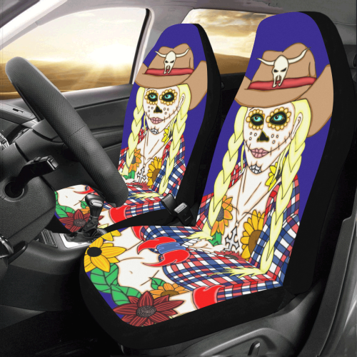 Cowgirl Sugar Skull Blue Car Seat Covers (Set of 2)