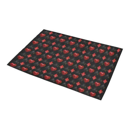 Las Vegas Black and Red Casino Poker Card Shapes on Black Azalea Doormat 24" x 16" (Sponge Material)