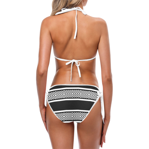 Black and White Striped Lattice Custom Bikini Swimsuit (Model S01)