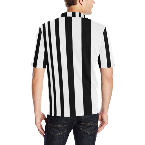 Black & White Stripes Men's All Over Print Polo Shirt (Model T55)