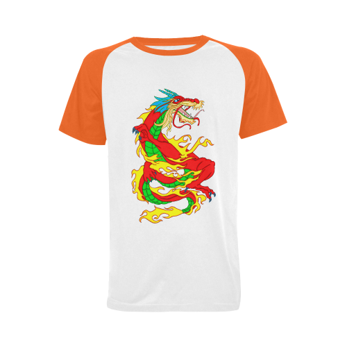 Red Chinese Dragon Orange Men's Raglan T-shirt (USA Size) (Model T11)