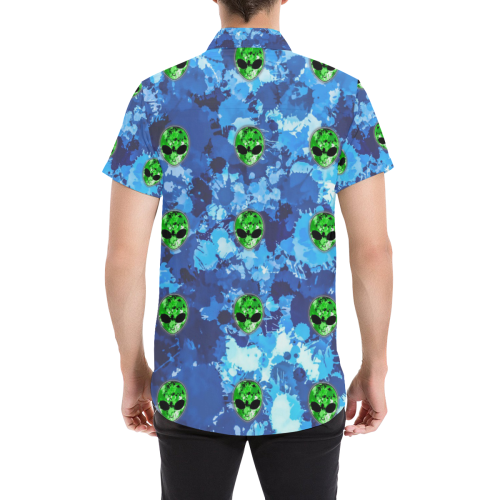 Alien Splatter Button Down Men's All Over Print Short Sleeve Shirt (Model T53)
