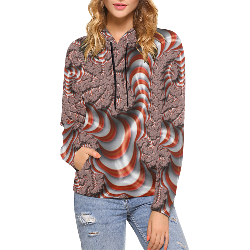 Fractal Cool Cane All Over Print Hoodie for Women (USA Size) (Model H13)