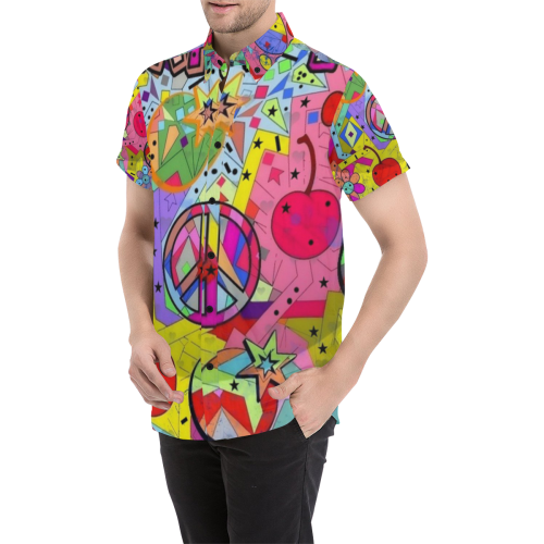 Happy Popart by Nico Bielow Men's All Over Print Short Sleeve Shirt (Model T53)