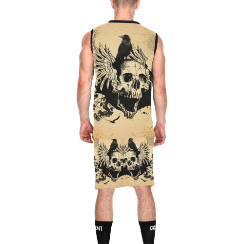 Awesome skull with crow All Over Print Basketball Uniform