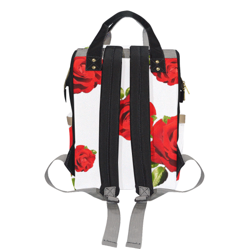 Fairlings Delight's Floral Luxury Collection- Red Rose Multi-Function Diaper Backpack 53086c1 Multi-Function Diaper Backpack/Diaper Bag (Model 1688)