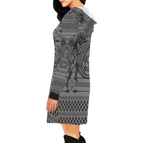 Native American Kokopelli Musicans - Modern Sun Ra All Over Print Hoodie Mini Dress (Model H27)