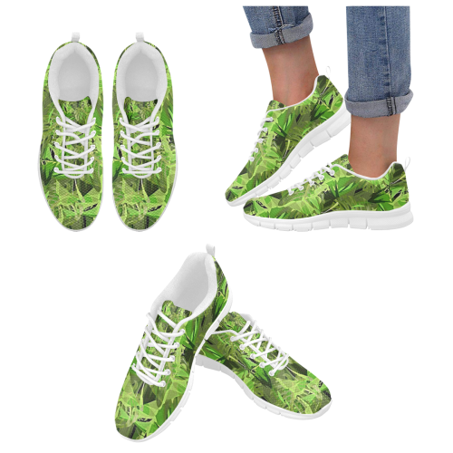 Tropical Jungle Leaves Camouflage Women's Breathable Running Shoes/Large (Model 055)