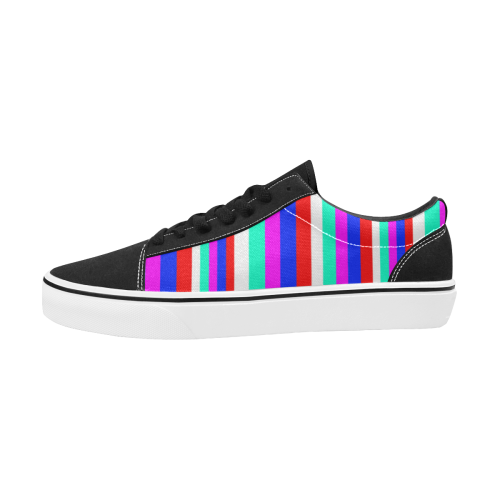 Colored Stripes - Fire Red Royal Blue Pink Mint Wh Men's Low Top Skateboarding Shoes (Model E001-2)