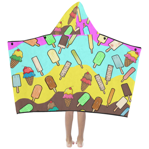 Ice Cream Treats Illustration Kids' Hooded Bath Towels
