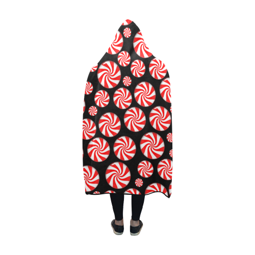 Christmas Peppermint Candy on Black Hooded Blanket 60''x50''