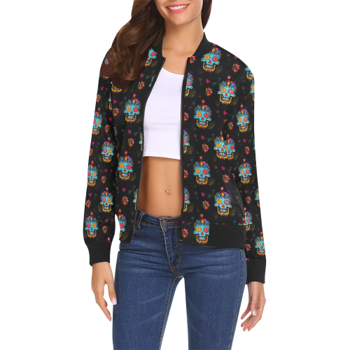 Dia los muertos Popart by Nico Bielow All Over Print Bomber Jacket for Women (Model H19)