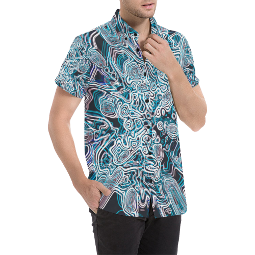 Psychedelic Arctic Abstract Pattern Button Down Men's All Over Print Short Sleeve Shirt (Model T53)