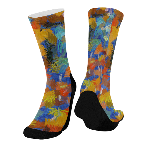 Colorful paint strokes Mid-Calf Socks (Black Sole)