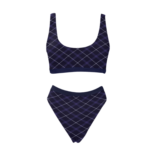 royal blue diagonal plaid Sport Top & High-Waisted Bikini Swimsuit (Model S07)