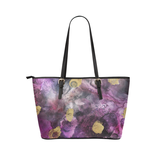 purple-gold-ink Leather Tote Bag/Small (Model 1651)