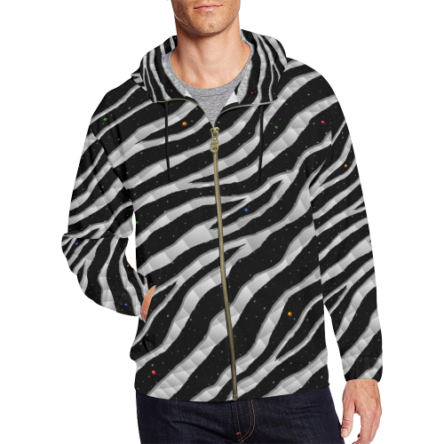 Ripped SpaceTime Stripes - White All Over Print Full Zip Hoodie for Men/Large Size (Model H14)