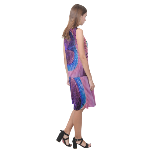 Purple Peacock Feather Sleeveless Splicing Shift Dress(Model D17)