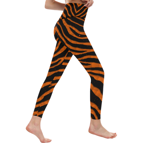 Ripped SpaceTime Stripes - Orange Women's All Over Print High-Waisted Leggings (Model L36)