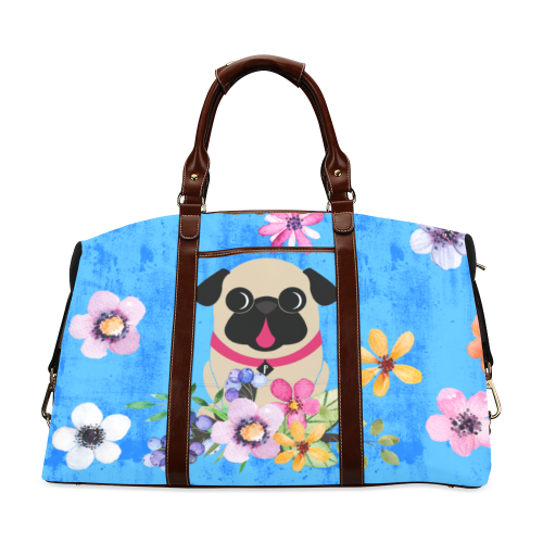 Fawn Pugs In Spring Flowers Classic Travel Bag Classic Travel Bag (Model 1643) Remake