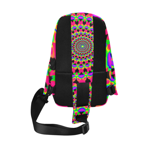 Neon Kaleidoscope Mandala Rave Sling Chest Bag (Model 1678)
