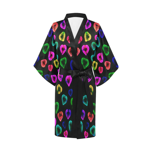 blurry neon hearts Kimono Robe
