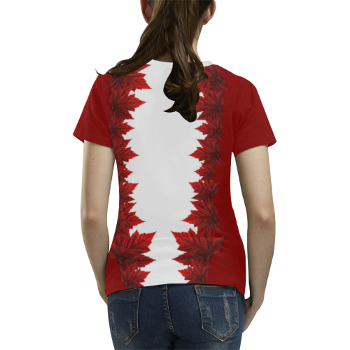 Canada Maple Leaf T-shirts Womens' Plus Size All Over Print T-shirt for Women/Large Size (USA Size) (Model T40)