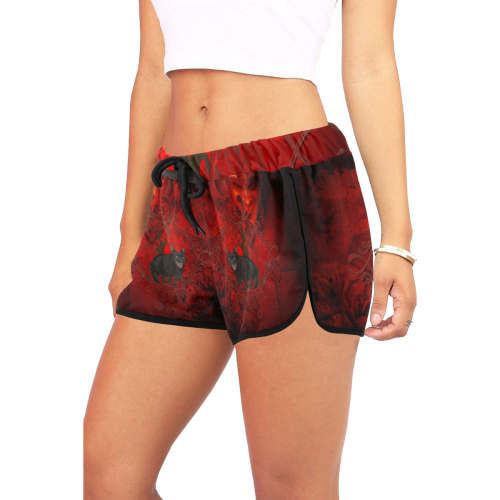 Funny angry cat Women's All Over Print Relaxed Shorts (Model L19)