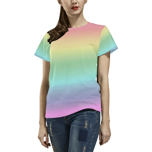 Pastel Rainbow All Over Print T-shirt for Women/Large Size (USA Size) (Model T40)