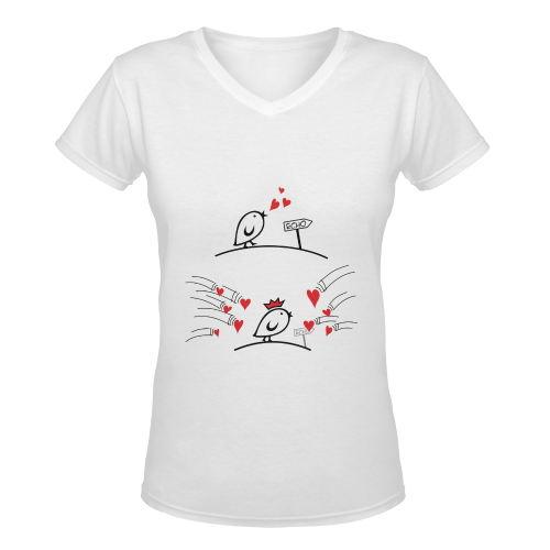 Comic Birds - Tweetlercools - LOVE ECHO 1 Women's Deep V-neck T-shirt (Model T19)