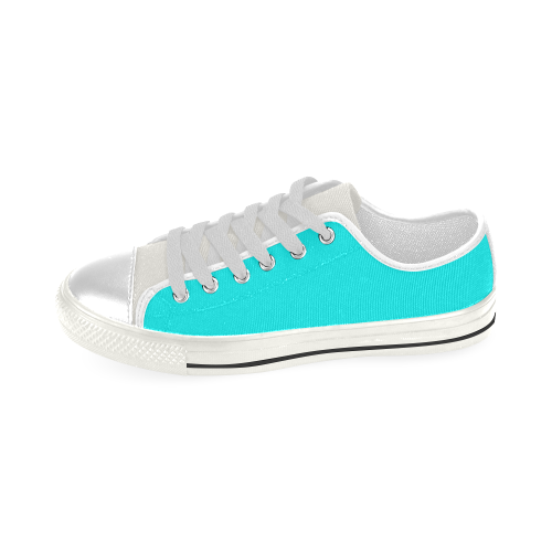 color aqua / cyan Low Top Canvas Shoes for Kid (Model 018)