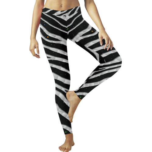 Ripped SpaceTime Stripes - White Women's Low Rise Leggings (Invisible Stitch) (Model L05)