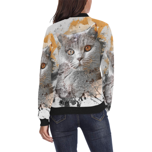 cat kitty art #cat #kitty All Over Print Bomber Jacket for Women (Model H36)