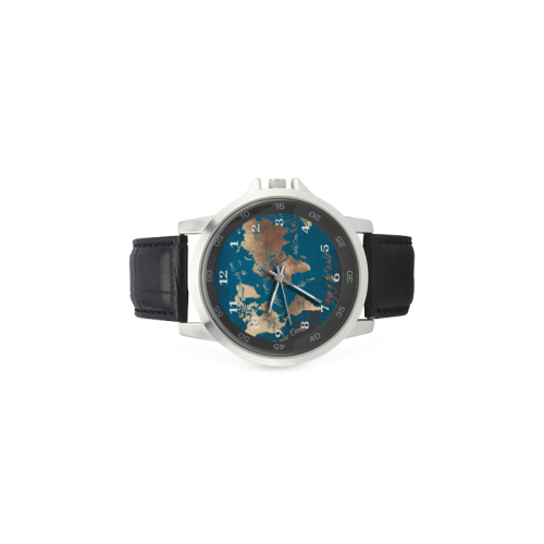 world map watch 6 Unisex Stainless Steel Leather Strap Watch(Model 202)