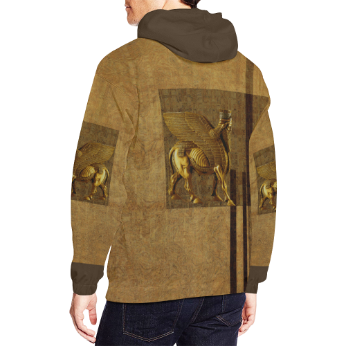 Lamassu Brown All Over Print Hoodie for Men (USA Size) (Model H13)