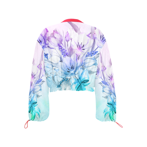 Wonderful flowers in soft watercolors Cropped Chiffon Jacket for Women (Model H30)