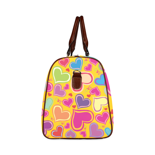 Cute hearts Yellow Waterproof Travel Bag/Small (Model 1639)