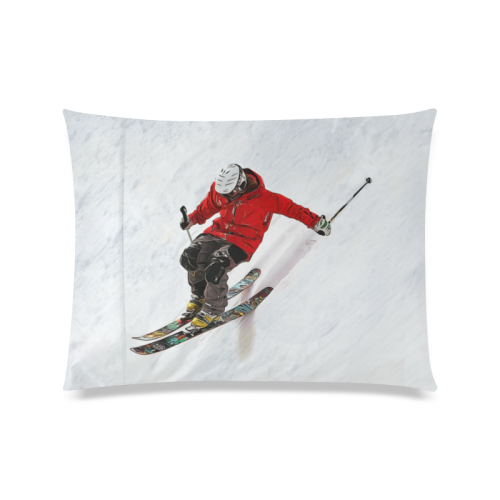 Daring Skier Flying Down a Steep Slope Custom Zippered Pillow Case 20"x26"(Twin Sides)
