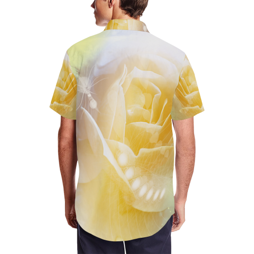 Soft yellow roses Men's Short Sleeve Shirt with Lapel Collar (Model T54)