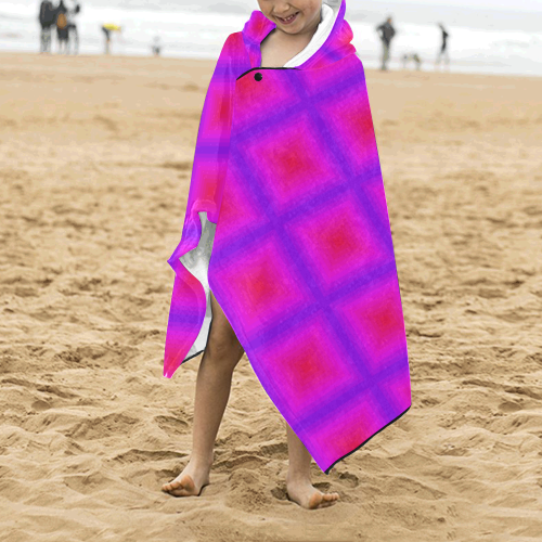 Pink purple multicolored multiple squares Kids' Hooded Bath Towels