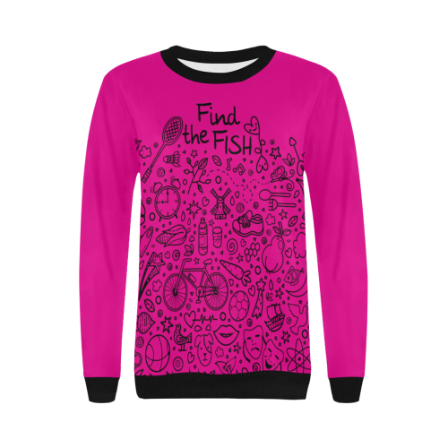 Picture Search Riddle - Find The Fish 1 Women's Rib Cuff Crew Neck Sweatshirt (Model H34)
