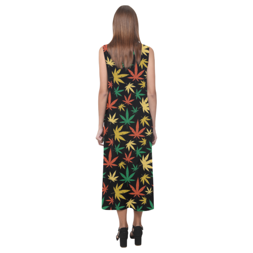 Cannabis Pattern Phaedra Sleeveless Open Fork Long Dress (Model D08)