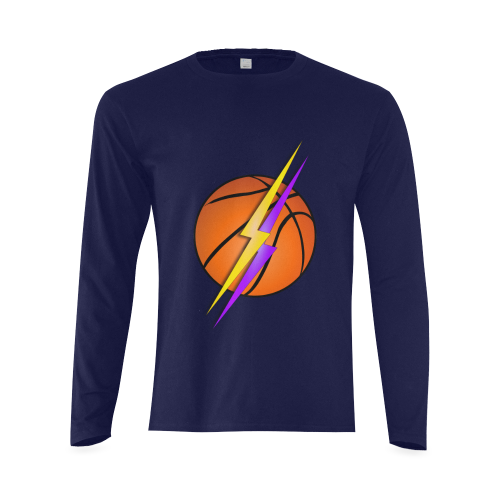 Basketball Lightning Bolt Purple and Gold on Blue Sunny Men's T-shirt (long-sleeve) (Model T08)